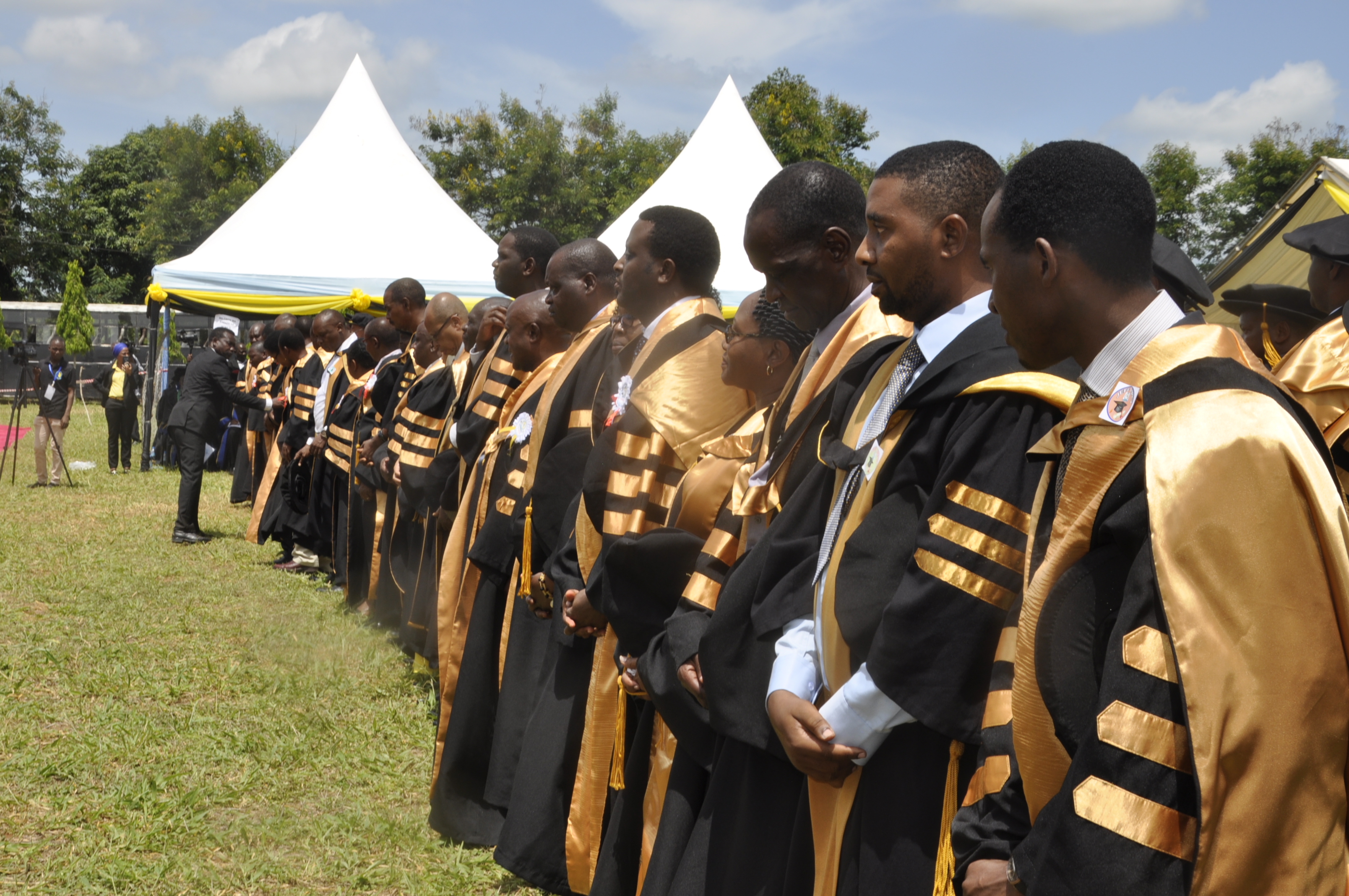 PhD Graduates in a moment before conferred during the 37th Graduation Ceremony of the Open University of Tanzania held on 28th November 2019 in Bungo, Kibaha.