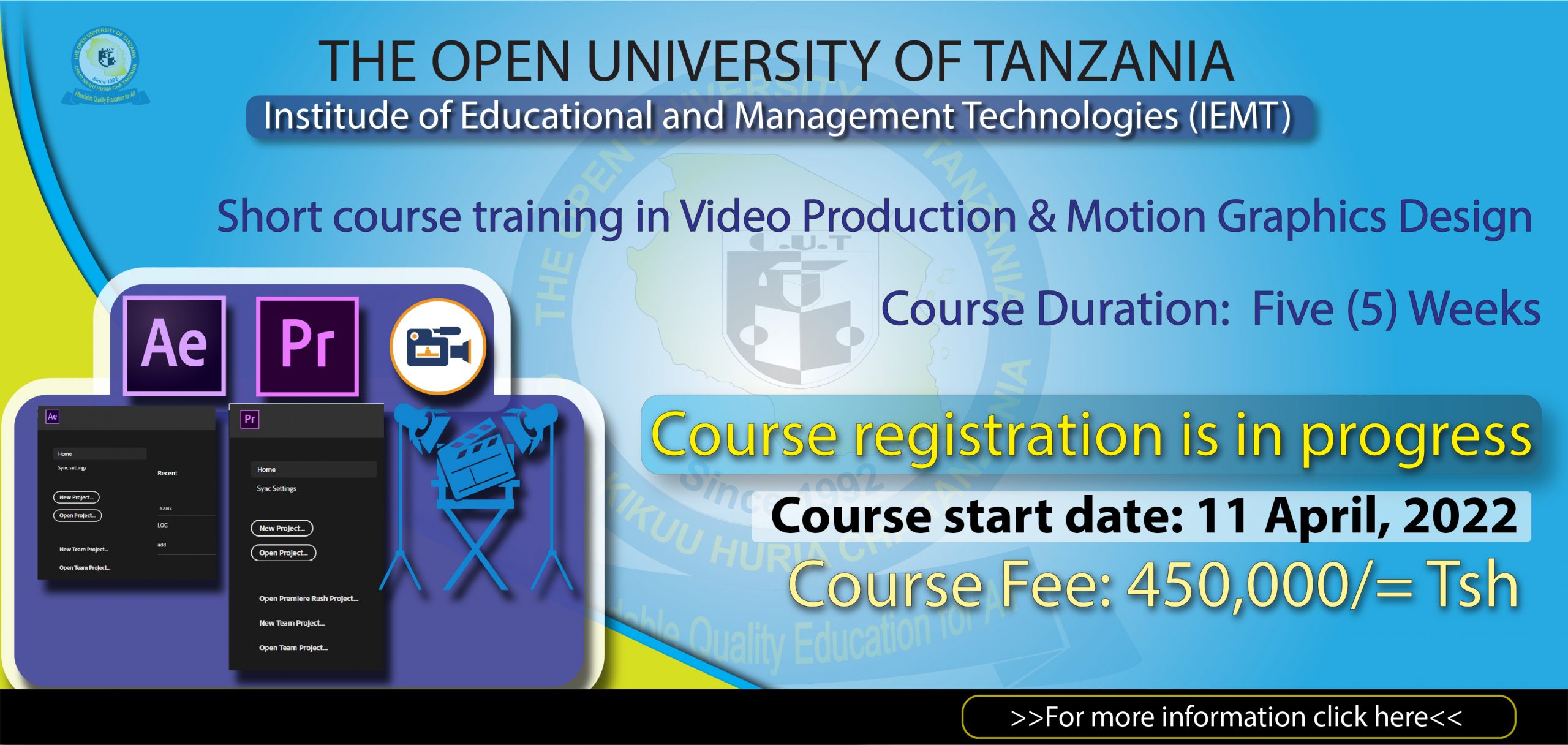 Short Course training in Video Production & Motion Graphics Design