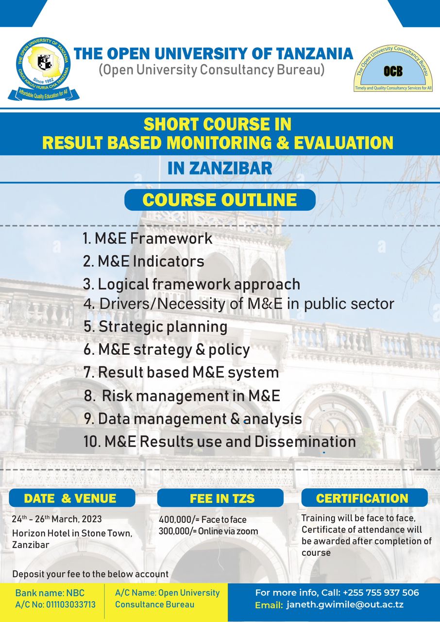 SHORT COURSE IN RESULT BASED MONITORING & EVALUATION